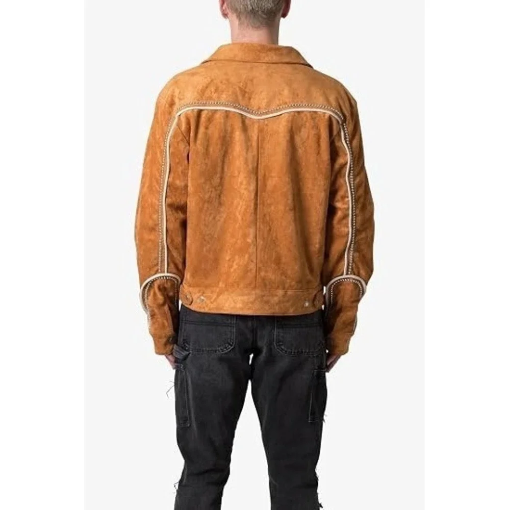 MNML Suede Collared Jacket Mens Size Medium Studded Pipping Yokes  NEW